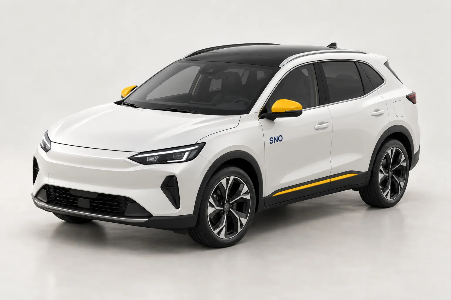 SNO Cabs concept: a white cab with yellow accents